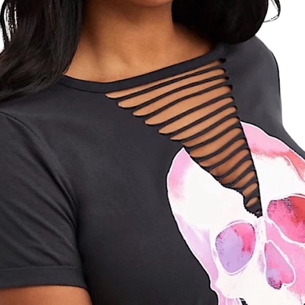 Torrid Black Pink Skull Graphic Cut Out Tee - Picture 8 of 11